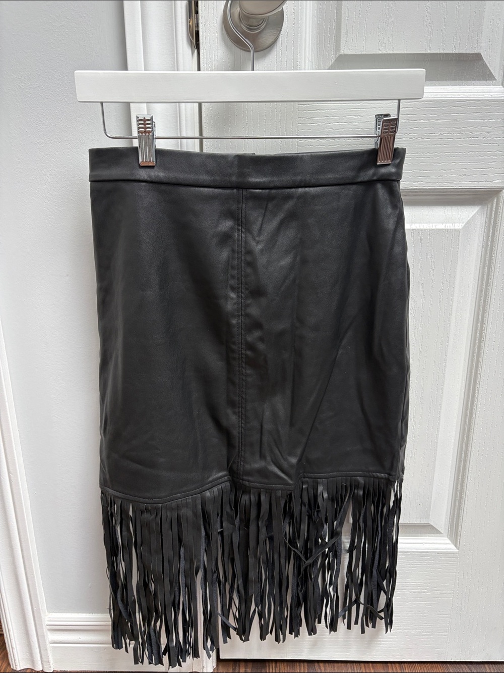 Forever 21 Black Faux Leather Fringe Midi Skirt